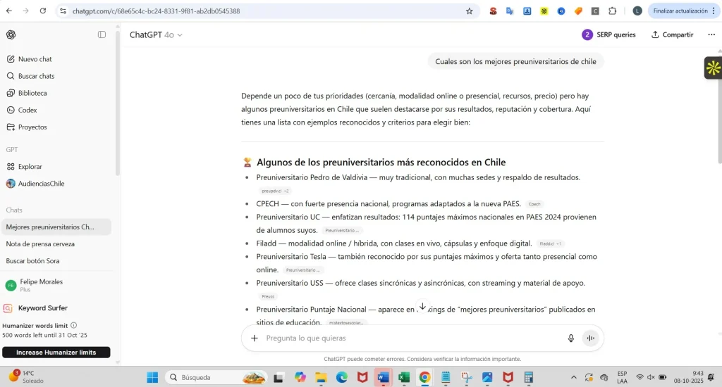 Los mejores preuniversitarios de chile en ChatGPT (1)